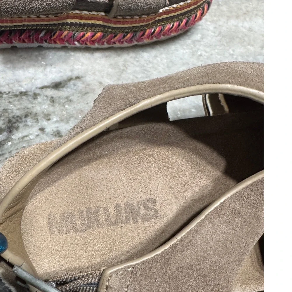 Muk Luks Women's Beach Bingo Platform Sandals 8.5 Boho Espadrille Tan Suede